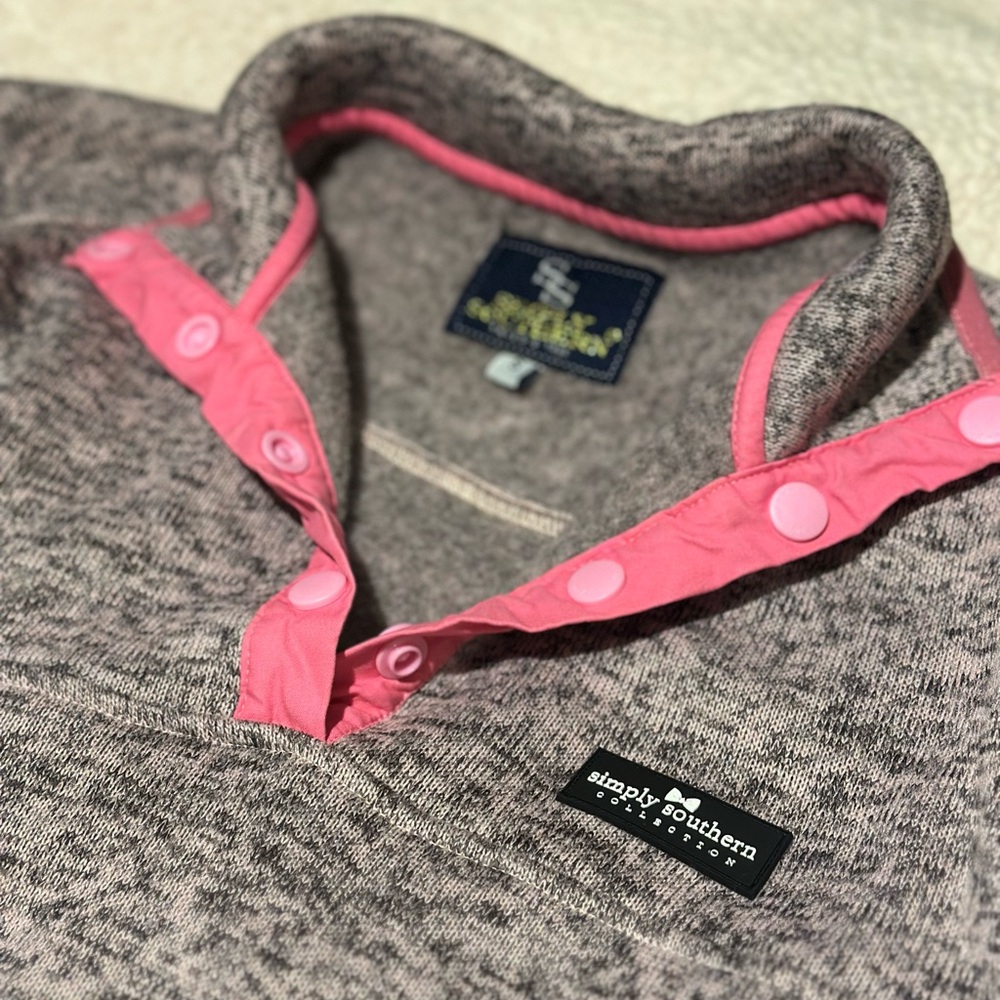 Simply Southern Heathered Gray with Pink Trim Pullover